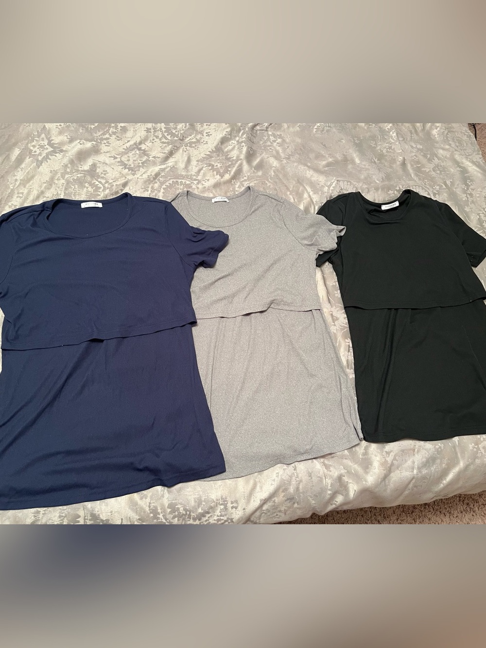 3-Pack Layered Nursing tops - Navy, Gray, Black